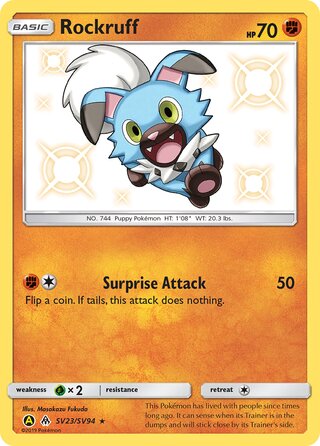 Rockruff #SV23/SV94 Shiny Holo Rare - Hidden Fates Pokemon card