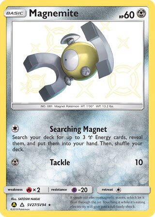 Magnemite #SV27/SV94 Shiny Holo Rare - Hidden Fates Pokemon card