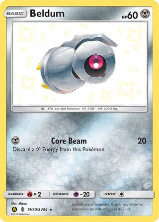 Beldum #SV30/SV94 Shiny Holo Rare - Hidden Fates Pokemon card