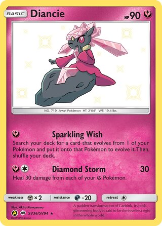 Diancie #SV36/SV94 Shiny Holo Rare - Hidden Fates Pokemon card