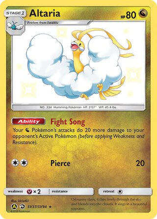 Altaria #SV37/SV94 Shiny Holo Rare - Hidden Fates Pokemon card