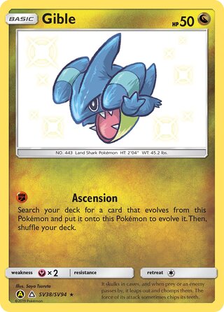 Gible #SV38/SV94 Shiny Holo Rare - Hidden Fates Pokemon card