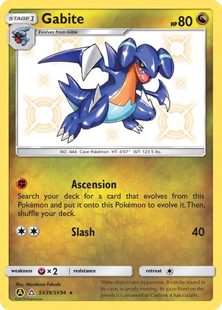 Gabite #SV39/SV94 Shiny Holo Rare - Hidden Fates Pokemon card