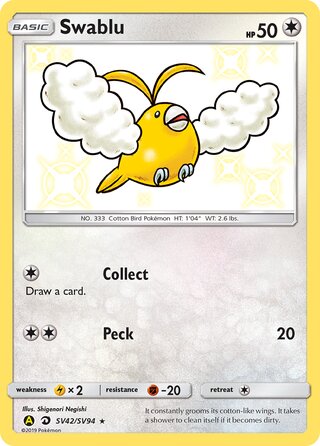 Swablu #SV42/SV94 Shiny Holo Rare - Hidden Fates Pokemon card