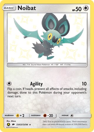 Noibat #SV43/SV94 Shiny Holo Rare - Hidden Fates Pokemon card