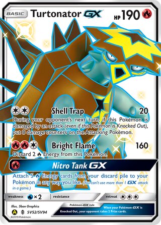 Turtonator #SV52/SV94 Shiny Holo Rare - Hidden Fates Pokemon card