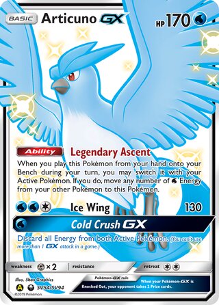 Articuno #SV54/SV94 Shiny Holo Rare - Hidden Fates Pokemon card