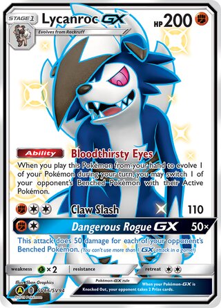 Lycanroc #SV66/SV94 Shiny Holo Rare - Hidden Fates Pokemon card
