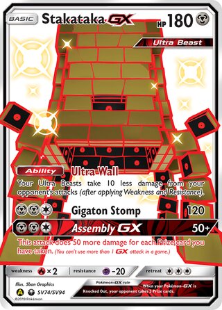 Stakataka #SV74/SV94 Shiny Holo Rare - Hidden Fates Pokemon card