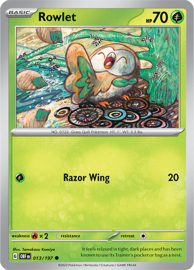Rowlet #13/197 Common - Obsidian Flames Pokemon card