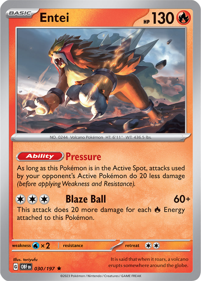 Entei #30/197 Rare - Obsidian Flames Pokemon card