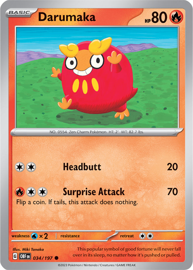 Darumaka #34/197 Common - Obsidian Flames Pokemon card