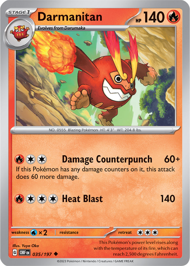 Darmanitan #35/197 Uncommon - Obsidian Flames Pokemon card