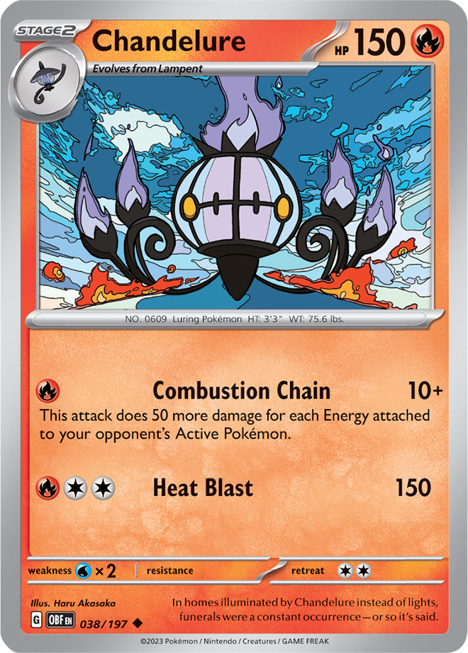 Chandelure #38/197 Uncommon - Obsidian Flames Pokemon card
