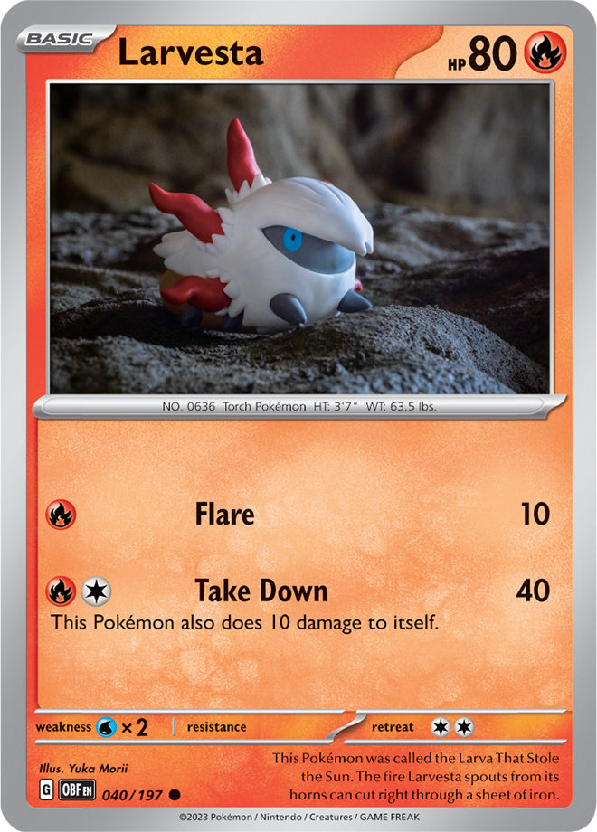 Larvesta #40/197 Common - Obsidian Flames Pokemon card