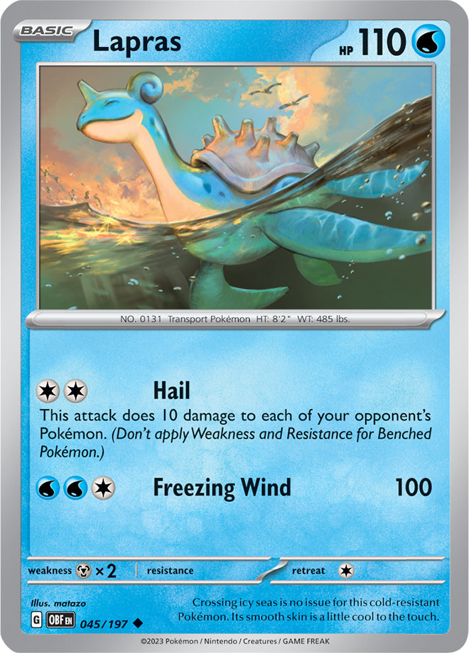 Lapras #45/197 Uncommon - Obsidian Flames Pokemon card