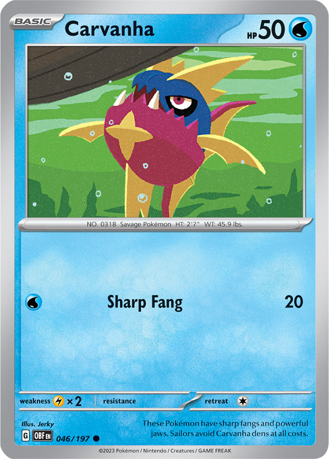 Carvanha #46/197 Common - Obsidian Flames Pokemon card