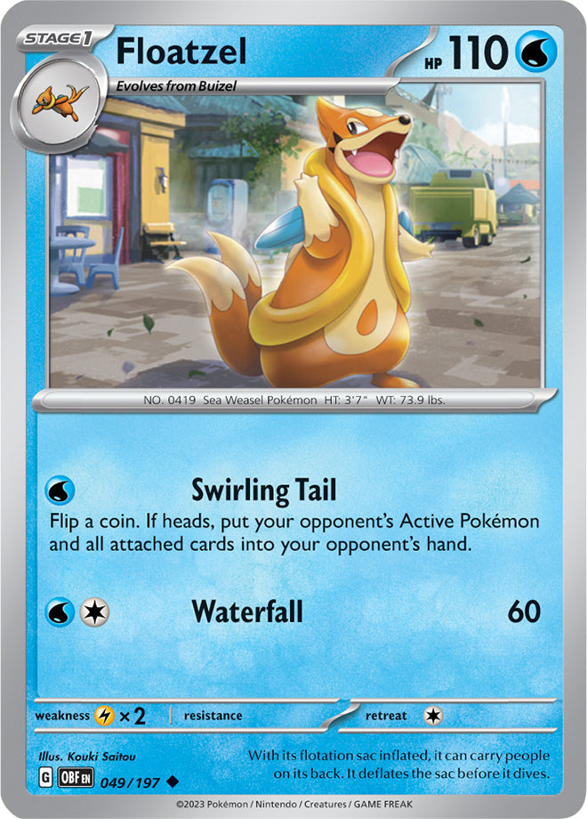Floatzel #49/197 Uncommon - Obsidian Flames Pokemon card