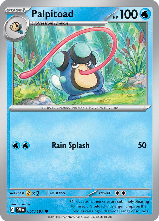 Palpitoad #51/197 Common - Obsidian Flames Pokemon card