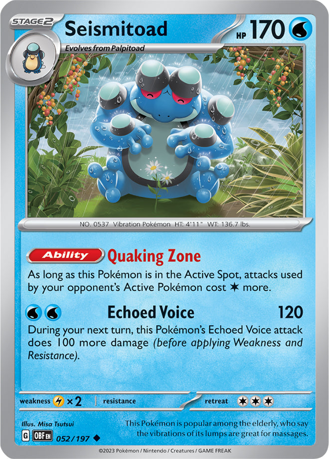 Seismitoad #52/197 Uncommon - Obsidian Flames Pokemon card