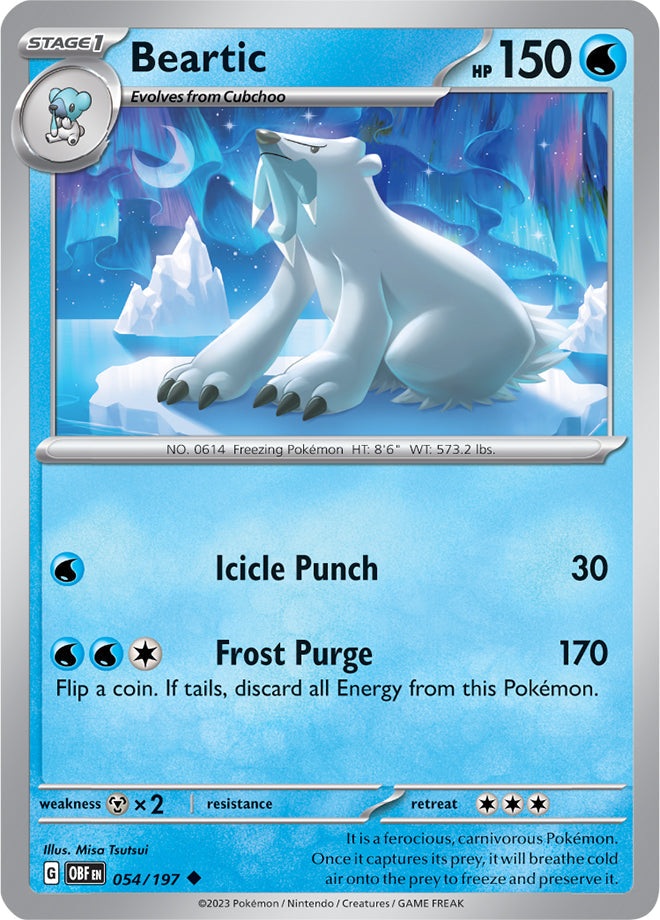 Beartic #54/197 Uncommon - Obsidian Flames Pokemon card