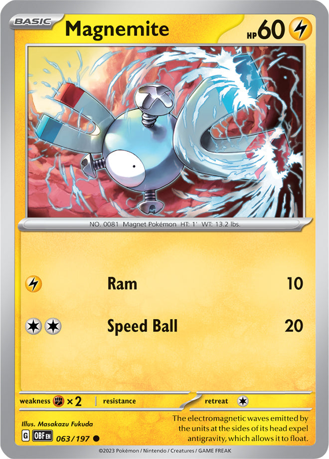 Magnemite #63/197 Common - Obsidian Flames Pokemon card