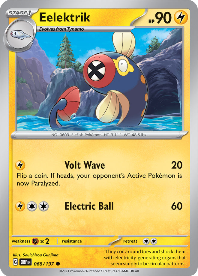 Eelektrik #68/197 Common - Obsidian Flames Pokemon card