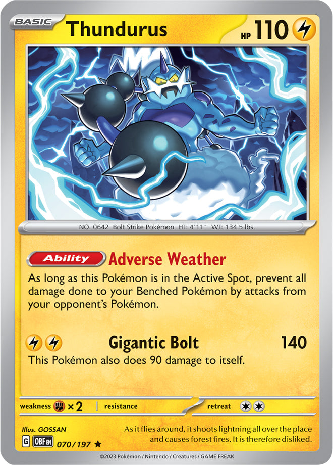 Thundurus #70/197 Rare - Obsidian Flames Pokemon card