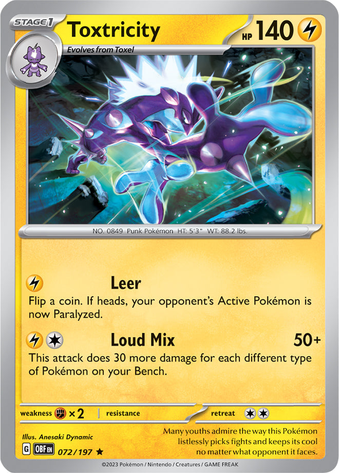 Toxtricity #72/197 Rare - Obsidian Flames Pokemon card