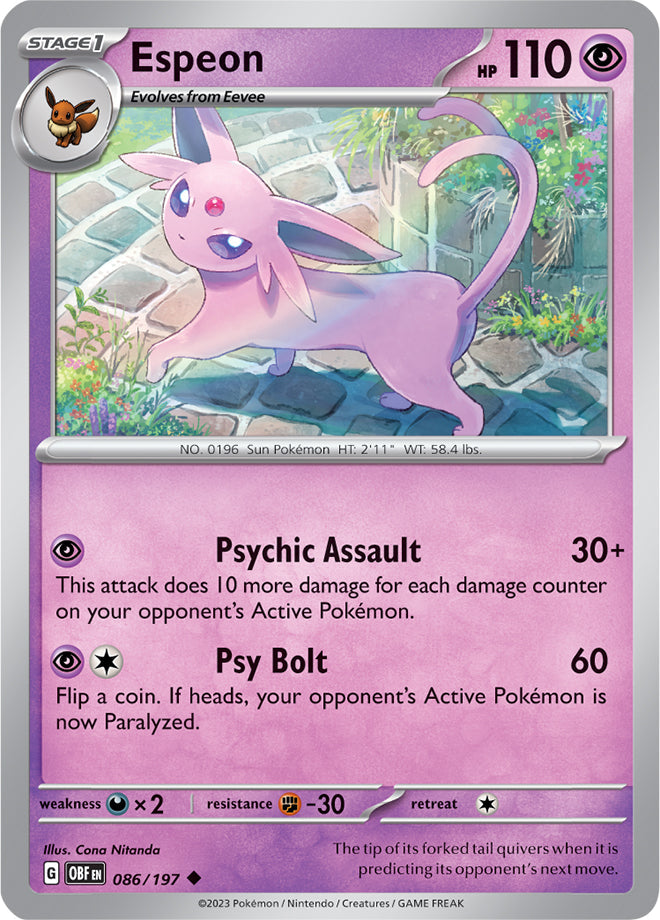 Espeon #86/197 Uncommon - Obsidian Flames Pokemon card