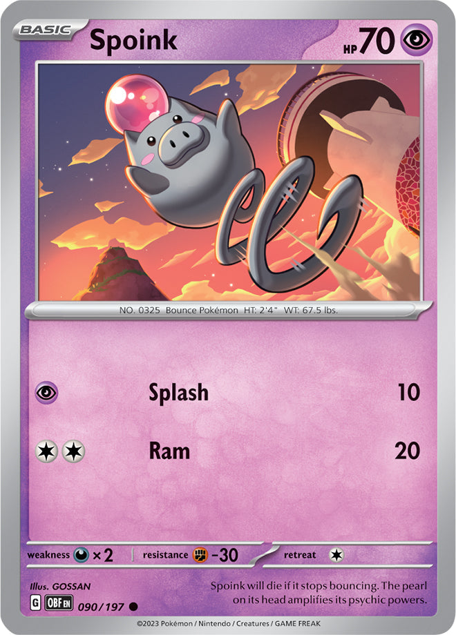 Spoink #90/197 Common - Obsidian Flames Pokemon card