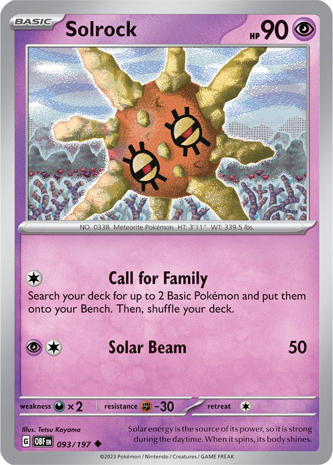 Solrock #93/197 Uncommon - Obsidian Flames Pokemon card