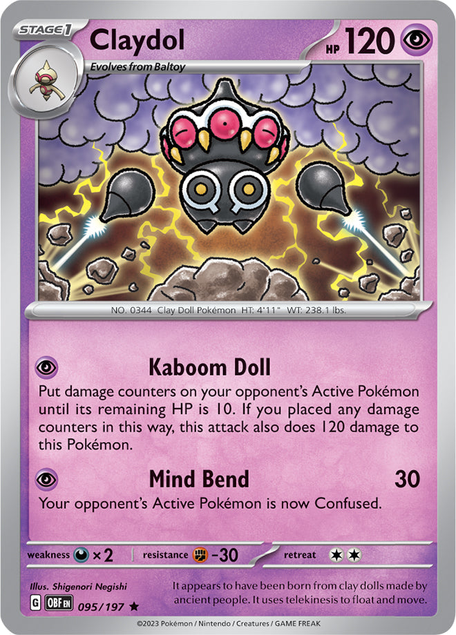 Claydol #95/197 Rare - Obsidian Flames Pokemon card