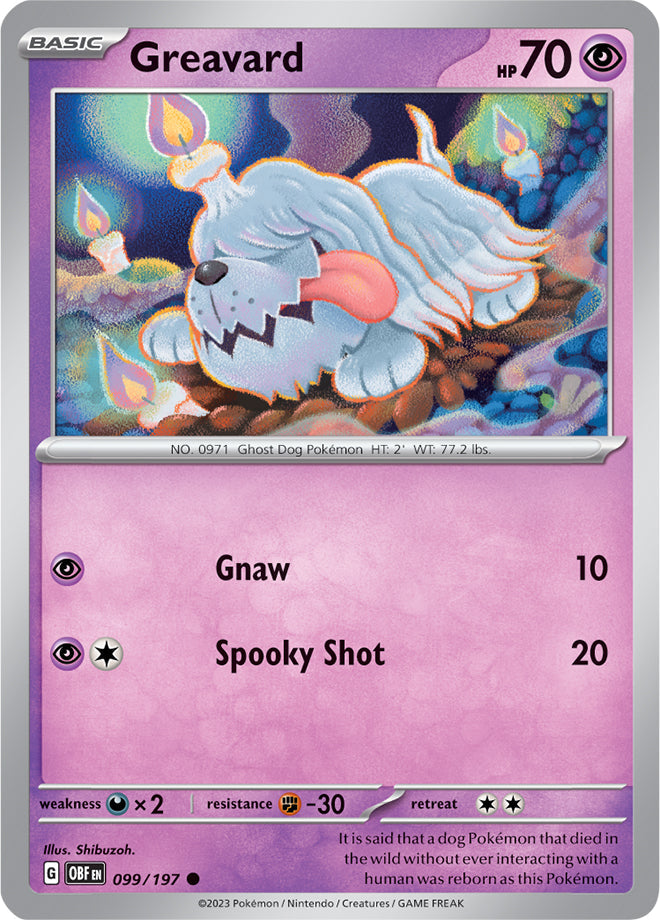 Greavard #99/197 Common - Obsidian Flames Pokemon card