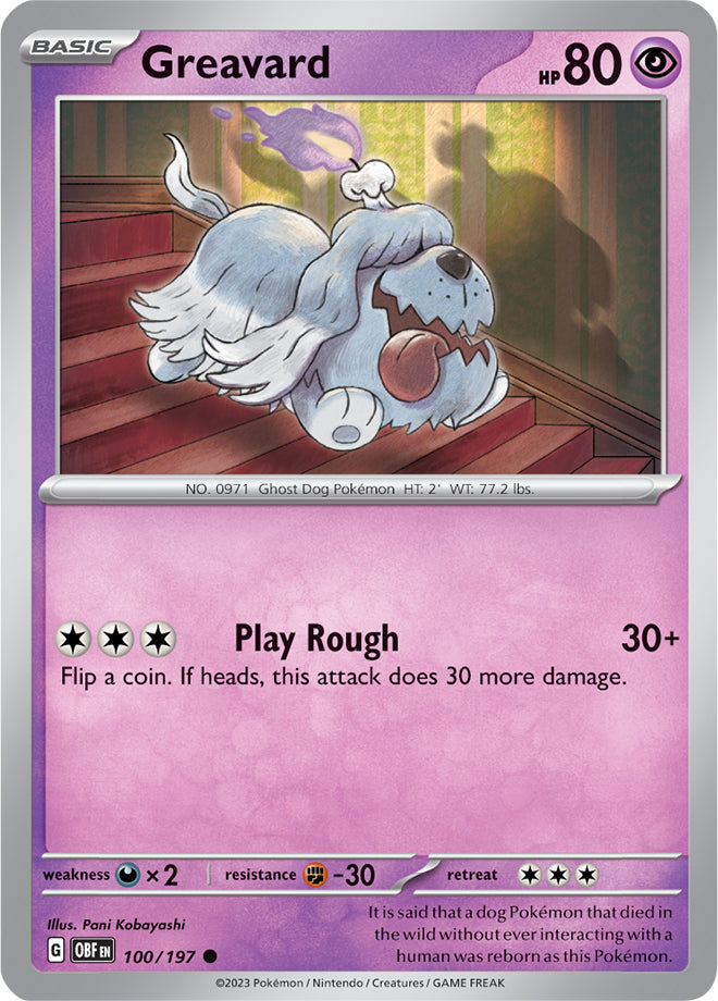 Greavard #100/197 Common - Obsidian Flames Pokemon card
