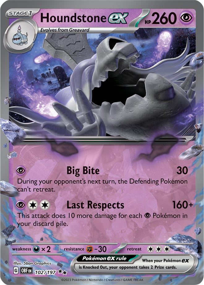 Houndstone #102/197 Double Rare - Obsidian Flames Pokemon card