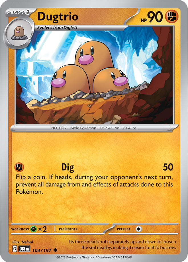 Dugtrio #104/197 Uncommon - Obsidian Flames Pokemon card