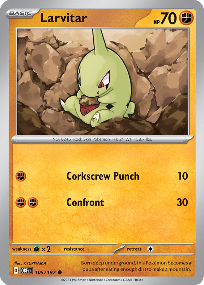 Larvitar #105/197 Common - Obsidian Flames Pokemon card