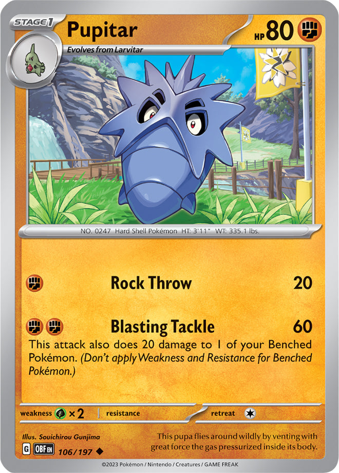 Pupitar #106/197 Uncommon - Obsidian Flames Pokemon card