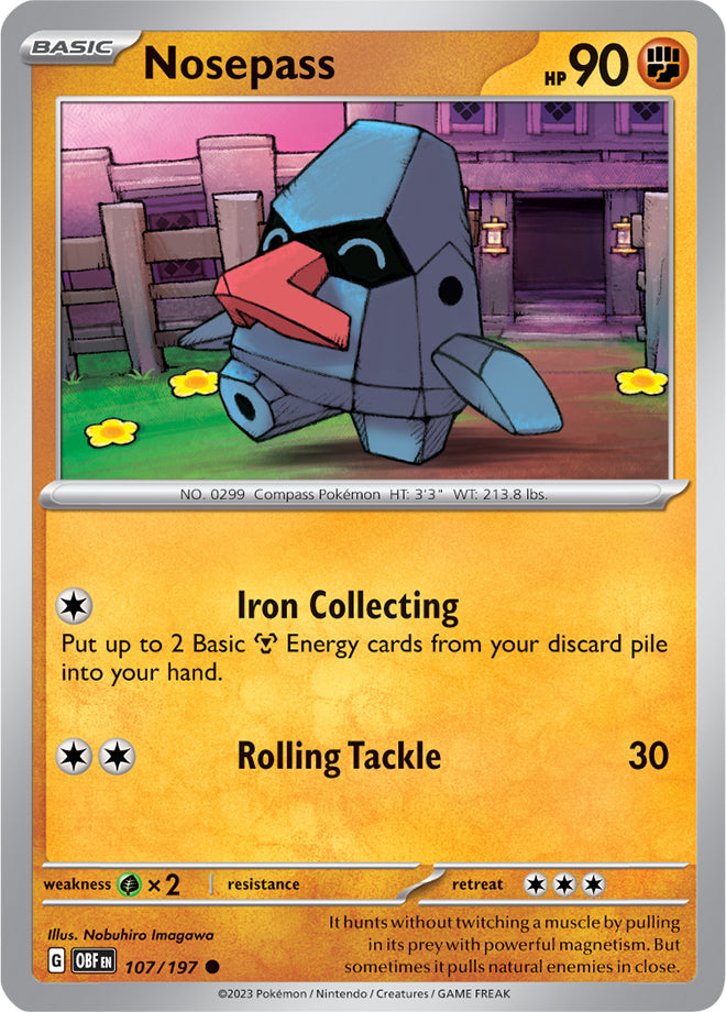 Nosepass #107/197 Common - Obsidian Flames Pokemon card