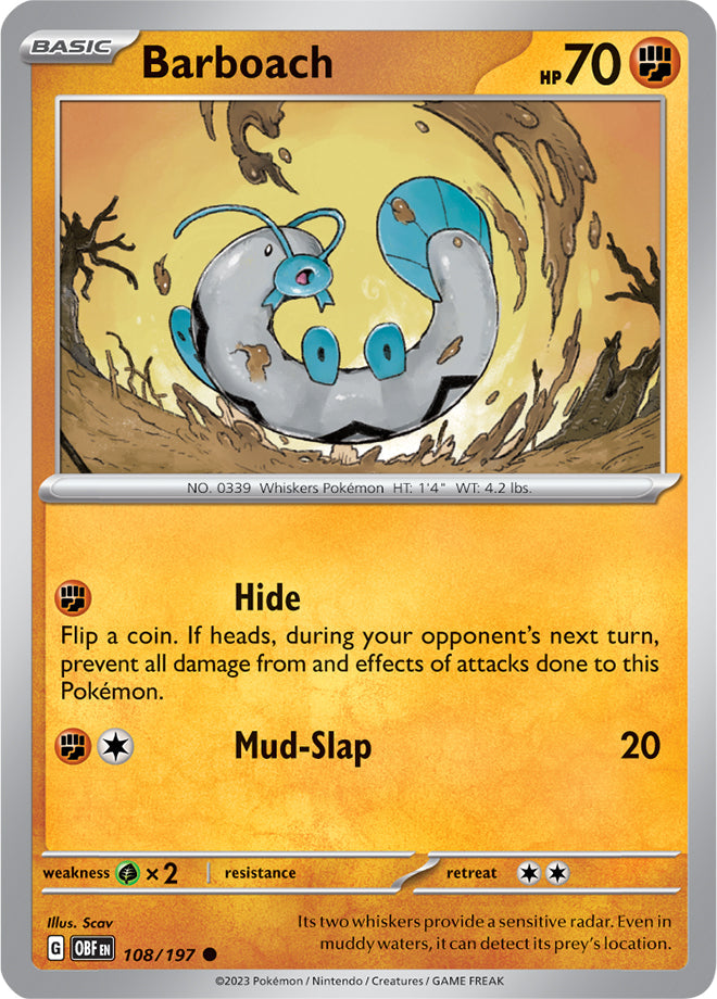 Barboach #108/197 Common - Obsidian Flames Pokemon card