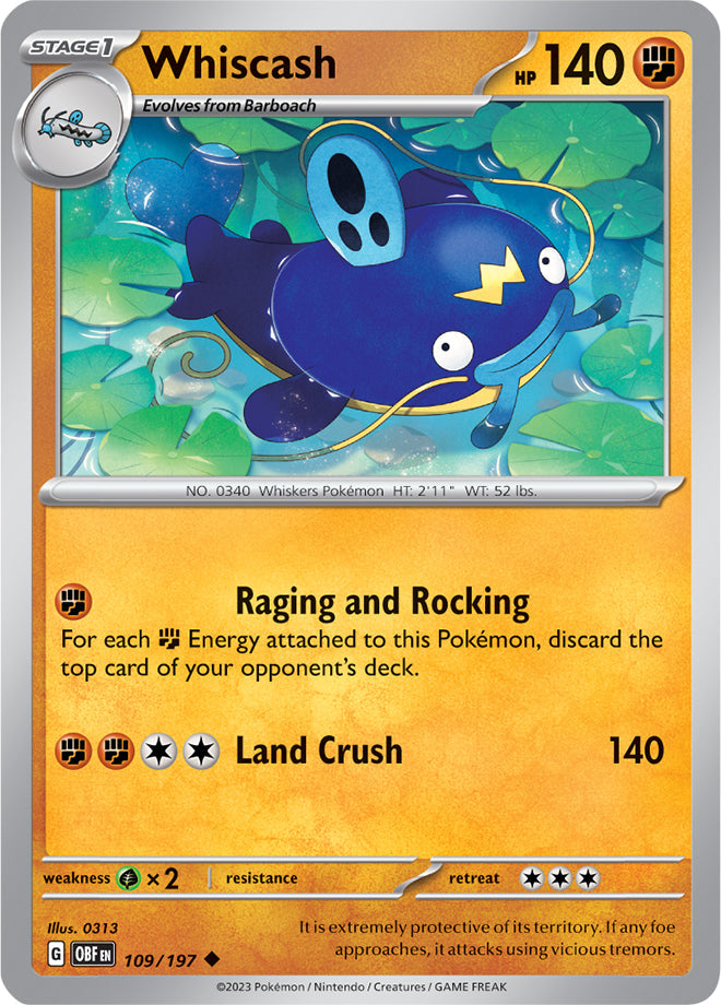 Whiscash #109/197 Uncommon - Obsidian Flames Pokemon card