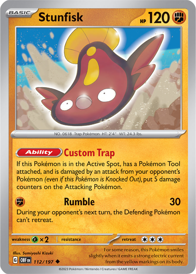 Stunfisk #112/197 Uncommon - Obsidian Flames Pokemon card