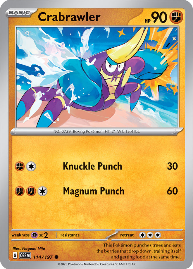 Crabrawler #114/197 Common - Obsidian Flames Pokemon card