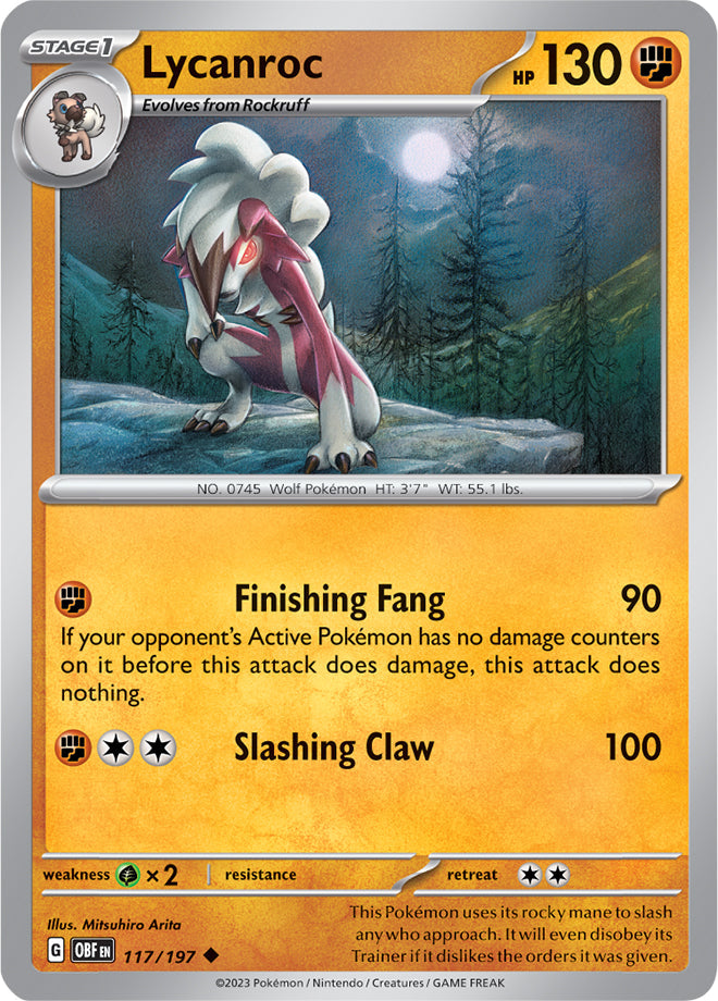 Lycanroc #117/197 Uncommon - Obsidian Flames Pokemon card