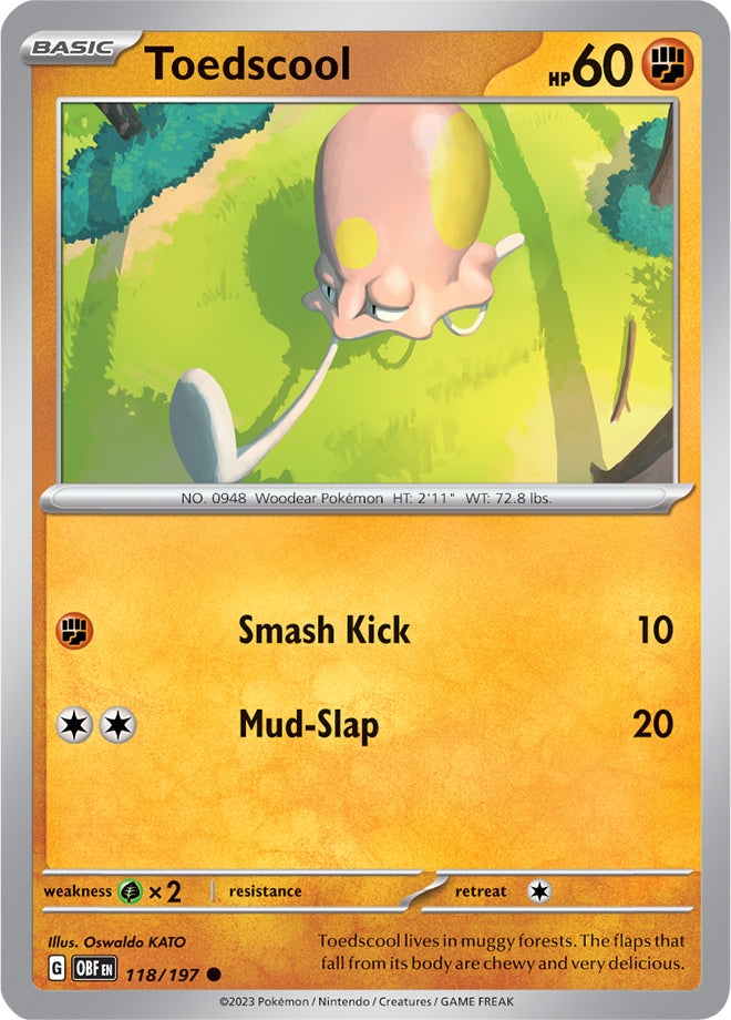 Toedscool #118/197 Common - Obsidian Flames Pokemon card