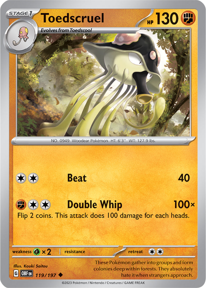Toedscruel #119/197 Uncommon - Obsidian Flames Pokemon card