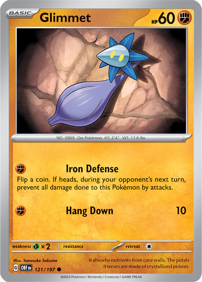Glimmet #121/197 Common - Obsidian Flames Pokemon card