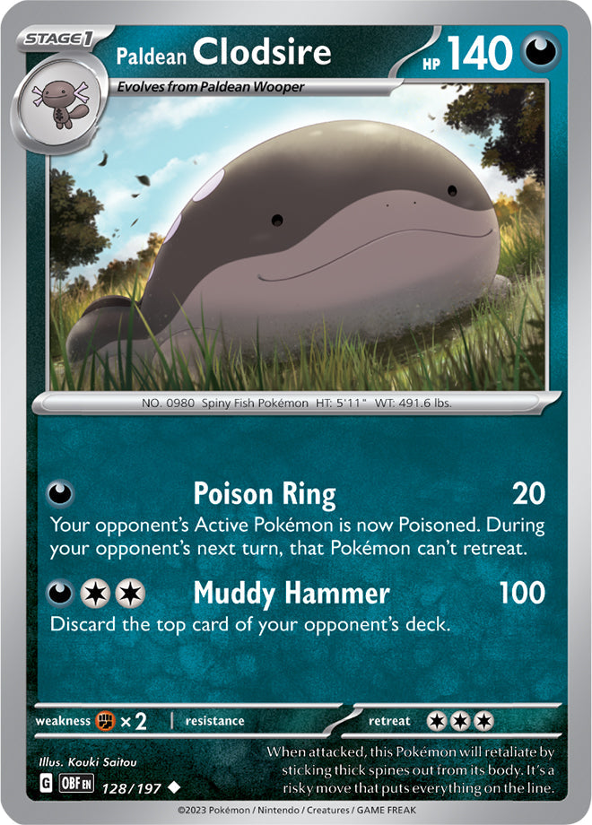 Clodsire #128/197 Uncommon - Obsidian Flames Pokemon card