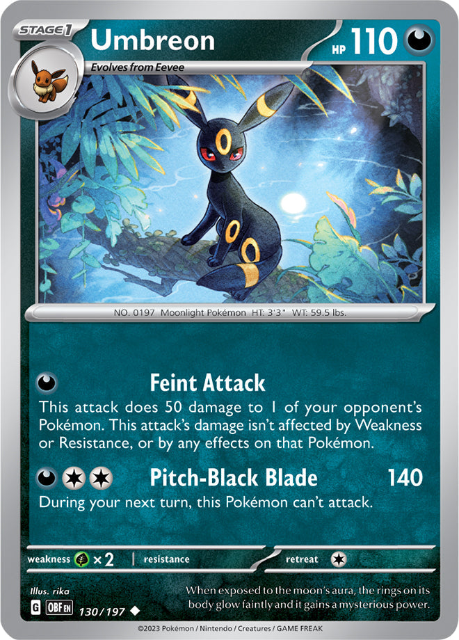 Umbreon #130/197 Uncommon - Obsidian Flames Pokemon card